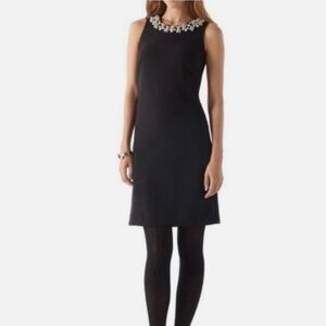 WHITE HOUSE BLACK MARKET Jeweled Neckline Sheath Shift Black Dress